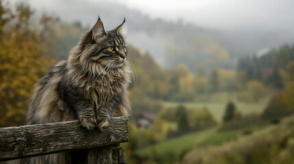 Obraz premium A cat is sitting on a wooden fence