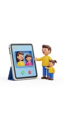 Family video call on a tablet with father and daughter. Stay connected concept.