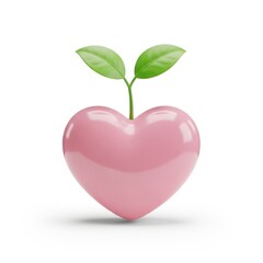 Pink heart with green leaves growing out of it. Concept for love and growth.