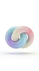 Two interlocking torus shapes with pastel colors on a white background. Unity and connection.