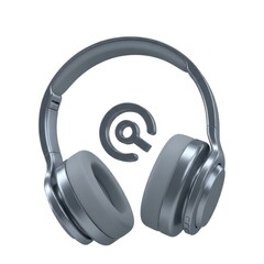 Gray wireless headphones with search icon for online music and audio streaming.