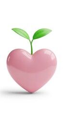 Heart with sprout and leaves. Symbolizes love, growth, and new beginnings. Isolated.