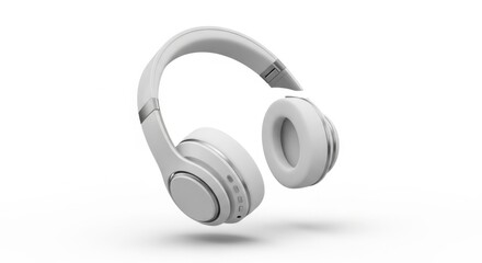 White wireless headphones for listening to music, podcasts, and audiobooks. Modern design.