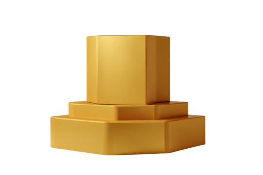 Golden Hexagonal Pedestal Stand with Three Tiers on Black Background stage