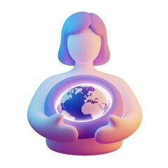 Woman holding earth globe in her hands. Concept of environmental protection and care.