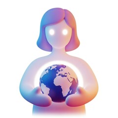 Stylized woman holding a globe. Concept for earth protection, ecology and environment.