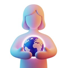 Woman holding planet earth globe in her hands. Concept of ecology and environment.