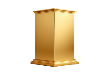 Golden rectangular pedestal with ornate top and base on black background podium display