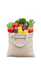 Reusable shopping bag filled with fresh vegetables, and fruits. Healthy eating concept.