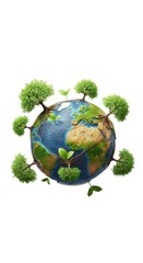Planet earth with trees and saplings growing. Concept for environment and ecology.