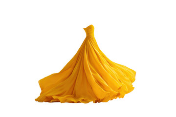 Flowing yellow strapless gown with voluminous skirt on black background dress fabric
