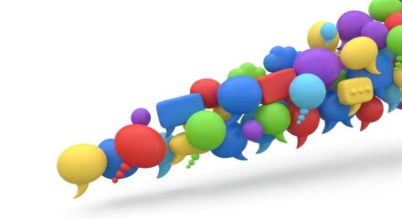 Colorful 3d speech bubbles in a group, representing social media communication.