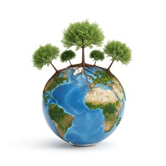 Globe with trees growing on it, symbolizing environmental conservation and sustainability.