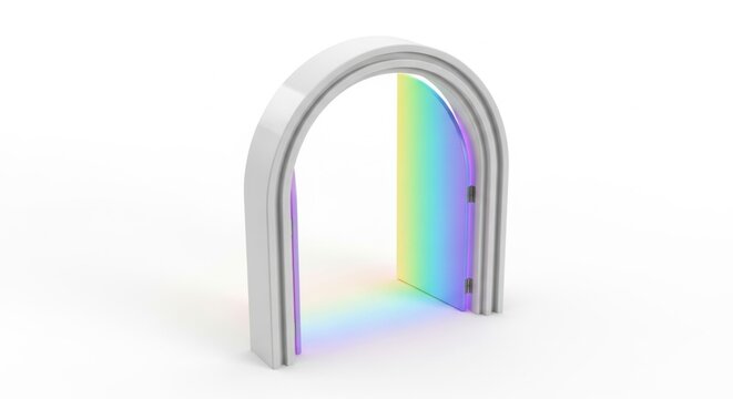 Archway entrance with rainbow light. Conceptual design for new beginnings or portal.