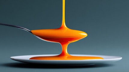 Culinary delight close-up of luscious sauce dripping from spoon in gourmet kitchen