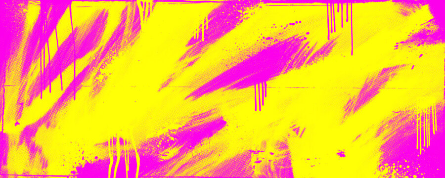 Urban street art halftone effect with neon punk grunge texture. Graffiti paint drips and splatters. Aerosol spraypaint banner design background with vandal style brush strokes and drip elements.