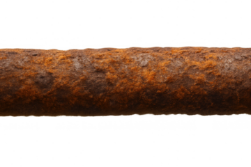 Rusty metal pipe creating grunge texture, industrial decay and weathered surface on transparent background
