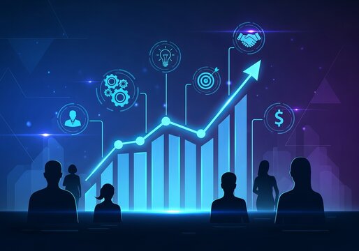 An artistic AI illustration depicting futuristic digital workspace and virtual collaboration with vibrant lighting