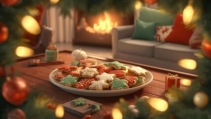 Festive Christmas Cookies and Holiday Decorations Create a Cozy Atmosphere