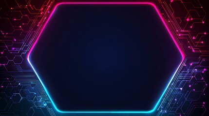Glowing Hexagon Frame on Dark Technology Background. Abstract Digital Border with Circuit Board Pattern.