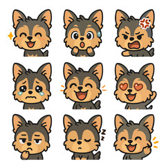 Fototapeta premium A set of cute anime dogs illustrations doing different activities with different expressions.Stickers or badges. Yorkie