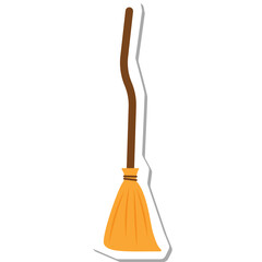 A stylized illustration of a broom with a long brown handle and a golden-yellow straw brush on a white background perfect for holiday decoration