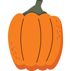A stylized illustration of a bright orange pumpkin with a green stem and subtle texture details on a transparent background perfect for fall and Halloween themes