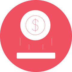 A Stylized Graphic of a Coin with a dollar sign inside a red circle on a transparent background representing finance and wealth