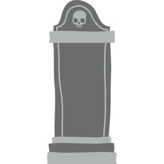 A Stylized Gravestone With A Skull Emblem At The Top In A Simple Gray Palette On A White Background