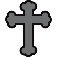 A Stylized Gray Christian Cross Symbol on a White Background Isolated with Black Outline