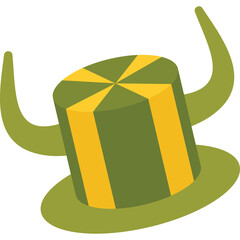 A Stylized Green and Yellow Top Hat With Curved Green Accents and a Circular Pattern on Top