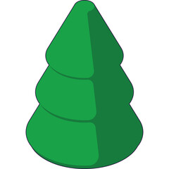 A stylized green Christmas tree with a dark base and rounded tiers set against a transparent background showcasing a festive and simple design ideal for holiday graphics and winter themes