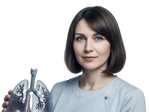 Doctor Holding Human Lung Model Explaining Respiratory System Anatomy Health and Education