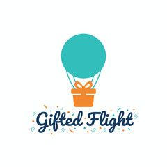 A colorful illustration features a hot air balloon carrying a gift box, with celebratory confetti