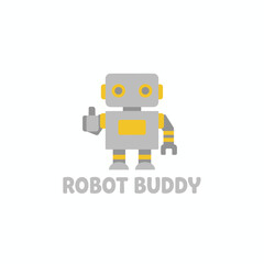 A friendly robot with a thumbs-up gesture and an optimistic expression. The robot is gray and yellow