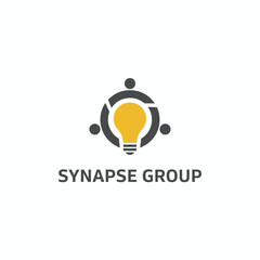 A minimalist logo design featuring a lightbulb icon encircled by interconnected shapes and text below