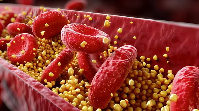 High blood pressure, Blood Cells and Cholesterol Plaque Clogging the Artery (Atherosclerosis) , Medical Visualization, medical background