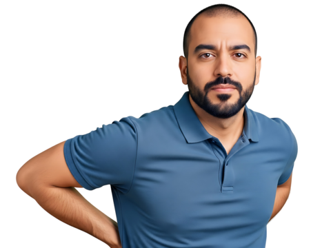 Confident Handsome Man Blue Polo Shirt Posing Direct Gaze Male Portrait Entrepreneurial Professional Casual Style