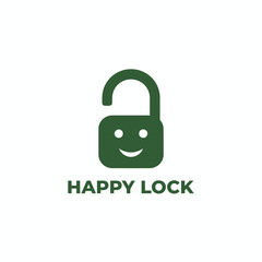 A friendly open lock smiling with a curved top and a smiling face, simple and cute