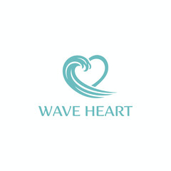 A teal wave seamlessly merges with a heart shape. The  "WAVE HEART" rests below
