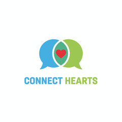 Colorful logo featuring two speech bubbles, partially overlapping, with a heart and message below