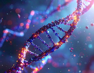 Close-up of a vibrant, illuminated DNA double helix structure
