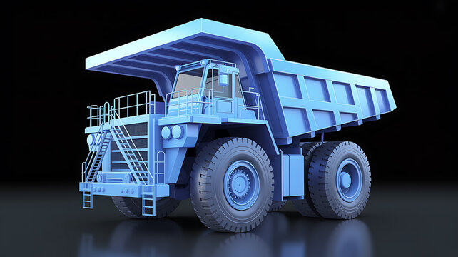 Blue 3D Render of a Large Mining Dump Truck on a Dark Background mining truck heavy equipment