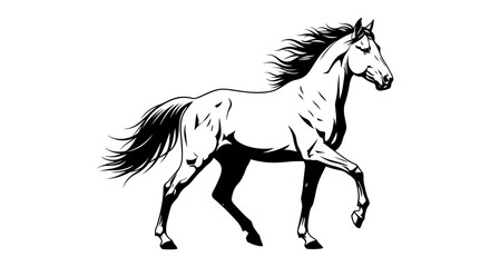 Obraz premium Horse illustration black and white running horse vector image design
