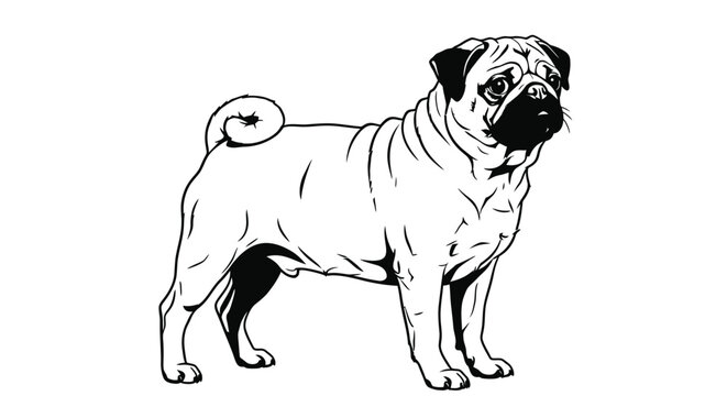 Pug dog breed illustration cute pet animal drawing vector graphic art