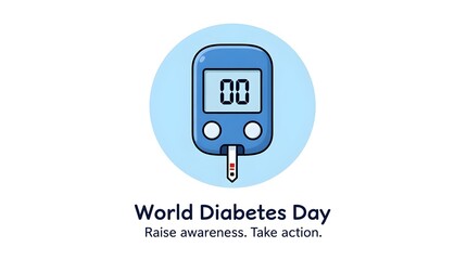World diabetes day vector illustration with blood glucose meter, blood drop and text, raise awareness and take action isolated on white background
