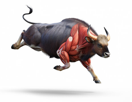 Jumping Wild Indian Bison (Gaur) Isolated on Black Background