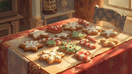 Festive christmas cookies with elegant artistic rendering and warm colors