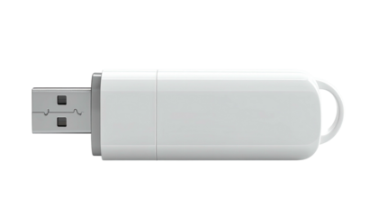 Sleek white USB drive, cap on, horizontal view