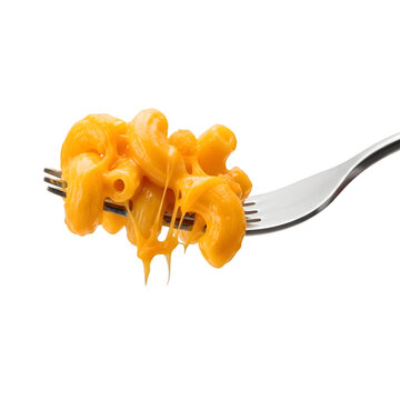 Golden Mac & Cheese Forkful: Delicious Cheesy Pasta, Ultimate Comfort Meal on transparent background